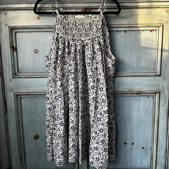 Doen Marjorie Cotton Tie Smocked Mini Dress Cream Jessamine Calico Print Size XL - Picture 7 of 10